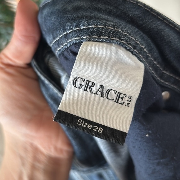 Grace in LA Jeans Low Rise Y2K Embroidered Beaded Cross Detail Boot Cut Denim - Picture 13 of 16